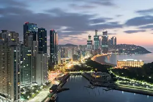 Night view of Haeundae beach. Haeundae beach is Busan's most popular beach in South Korea