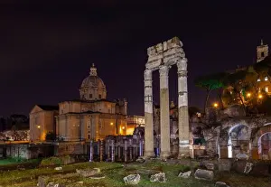 Navona Prints: Night view of Julius Caesar forum. Rome, Italy