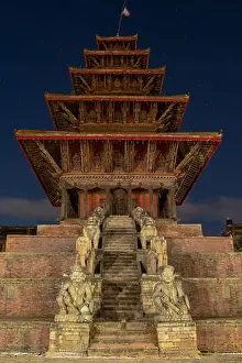 Nepalese Prints: A night view of Nyatapola Temple, Bhaktapur, Nepal
