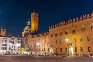 Night view of Piazza Sordello in Italian town Mantua