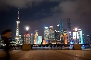 Huangpu Prints: night view on Pudong skyline seen from the Bund in Shanghai, China