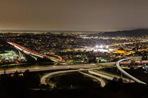 Freeway Prints: Night view of the Ventura 134 and 2 Glendale freeways in the Eagle Rock neighborhood of Los Angeles