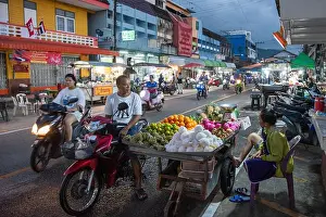Street Market Prints: Nightmarket at the Municipal Food Market in the centre of Khlong Yai in Province of Trat in Thailand