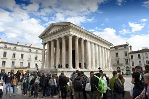 Nimes Prints: Nimes, France, 2018 Maison Carree ancient Roman temple on Place de la Maison Carree