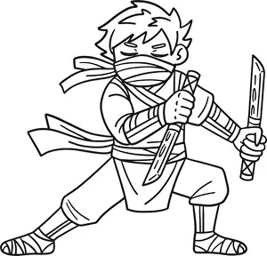Guerrilla Prints: Ninja with Ninjato Isolated Coloring Page for Kids