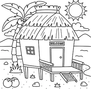 Humid Prints: Nipa Hut Summer Coloring Page for Kids