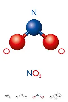 Proportion Prints: Nitrogen dioxide, NO2, molecule model and chemical formula