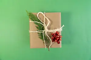 Noel Prints: Noel gift box, noel gift boxes on green background, concept idea photo, top view