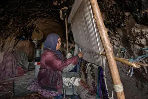 Weaving Prints: Nomadic Berber, living in caves in the central High Atlas Mountains near Jebel Talouit (mountain)