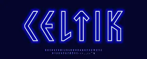 Typographic Prints: Nordic Neon Font Logo Alphabet Vector Light Effect Letters Set Modern Typography