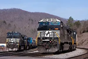 Horsepower Prints: Two Norfolk Southern freight trains await new crews at Oakdale, TN