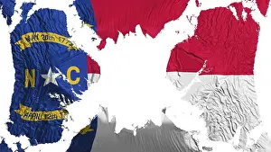 Ripped Prints: North Carolina state torn flag fluttering in the wind, over white background, 3d rendering