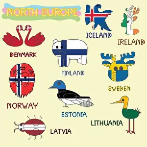 Latvia Prints: North Europe National Animals Symbol Imitate Color Country Flag