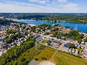 Salem Prints: North River and Danvers River aerial view at the river mouth to the Atlantic at Salem Neck historic district in city of