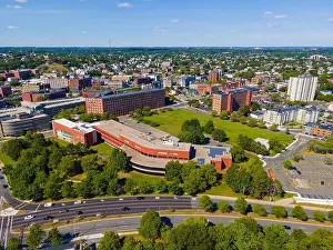 American United Prints: North Shore Community College aerial view in historic downtown Lynn, Massachusetts MA, USA