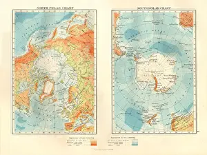 Explorers Prints: NORTH & SOUTH POLES. Explorers Nansen Scott Amundsen Peary Shackleton, 1920 map