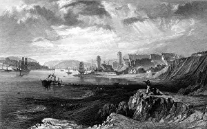 Watercraft Prints: North and South Shields coastline at mouth of river Tyne viewed from Teignmouth Rocks