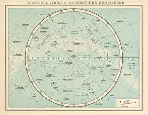 Constellations Prints: Northern Hemisphere constellations. Night sky. Star chart. THE TIMES 1895 map