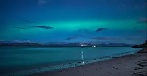 Curtains Prints: Northern Lights viewed at Ganavan Sands near Oban on the West Coast of Scotland in November 2017
