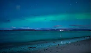 Curtains Prints: Northern Lights viewed at Ganavan Sands near Oban on the West Coast of Scotland in November 2017