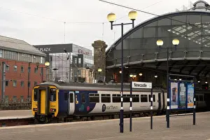 Northern Rail class 156 diesel multiple unit standing in Newcastle Central Station, north east England, UK