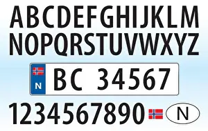 Steering Wheel Prints: Norway car plate, letters, numbers and symbols