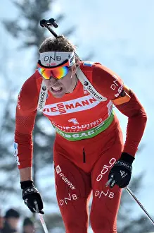 World Championship Prints: Norwegian biathlete Emil Hegle Svendsen is on his way to the finish line during the men's 10 km sprint event
