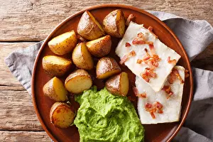 Served Prints: Norwegian cod lutefisk served with pea puree