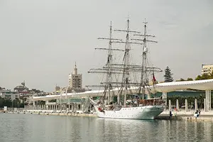 Malaga Prints: Norwegian tall ship Christian Radich at port of Malaga, Spain