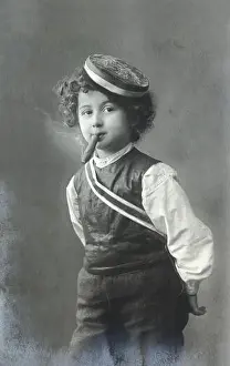 Nicotine Prints: Nostalgia, boy, cigar, smoke, b/w