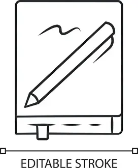 Copybook Prints: Notebook with pen linear icon. Notepad