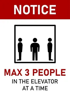 Maintain Prints: Notice Max 3 People in the Elevator at a Time Vertical Social Distancing Instruction Sign with an Aspect Ratio 3:4