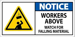 White Work Prints: Notice Sign, Workers Above Watch For Falling Material