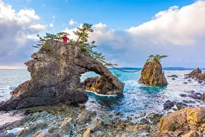 Noto Peninsula, Ishikawa, Japan at the Hatago Iwa Rock during sunset