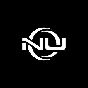 Lowercase Prints: NU Monogram logo letter with simple shape and circle rounded design template isolated on black background