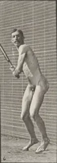 Nude man playing cricket, batting and drive (rbm-QP301M8-18