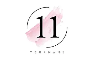 Eleven Prints: Number 11 Watercolor Stroke Logo with Circular Shape and Pastel Pink Brush Vector Design