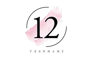 Twelve Prints: Number 12 Watercolor Stroke Logo with Circular Shape and Pastel Pink Brush Vector Design