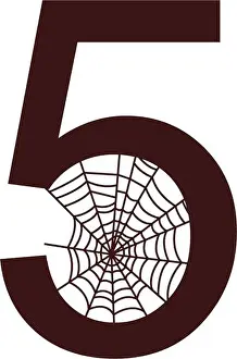 Arachnid Prints: Number 5 with spider web icon design template vector illustration