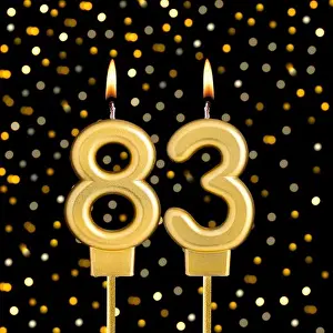 Fiery Prints: Number 83 on a black background with blurred lights - Birthday card with abstract blurred lights that glow