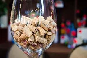 Cork Prints: Numbered wine corks in giant-sized wine glass for a raffle game