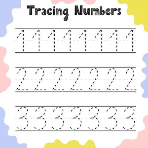 Trace Prints: Numbers 1, 2, 3 tracing practice worksheet for kids