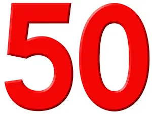 Numeral 50, fifty, isolated on white background, 3d render
