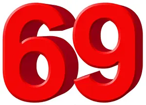 Numeral Prints: Numeral 69, sixty nine, isolated on white background, 3d render