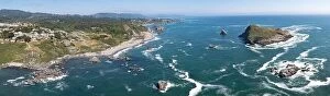 Aerial Landscape Collection: The nutrient-rich Pacific Ocean washes against the scenic yet rugged coastline of southern Oregon