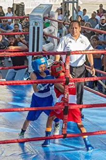 Boxing Ring Prints: Oaxaca, Mexico - Youth boxing match in the zocalo