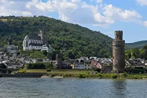 Vinery Prints: Oberwesel, Germany - 20 July 2024: drone view at the village of Oberwesel on Germany