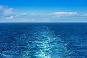 Wake Prints: Ocean view from the stern of a cruise ship with the ship's wake