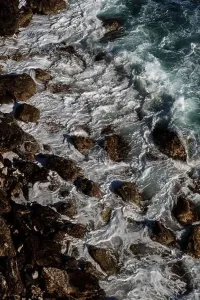 Swell Prints: Ocean wave background breaking sea water rocky shore rough seas turquoise water gradient foam