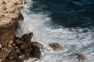 Swell Prints: Ocean wave background breaking sea water rocky shore rough seas turquoise water gradient foam